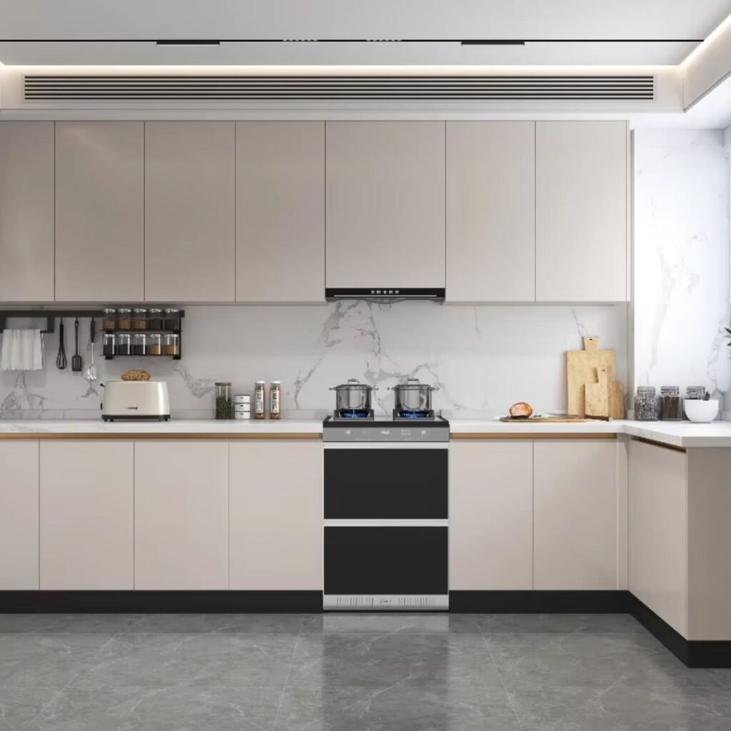 Modern Beige Kitchen Cabinets with Marble Backsplash ARL-MD-0326