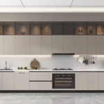 Modern Beige Kitchen Set with Glass Display Cabinets ARL-MD-0388