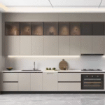 Modern Beige Kitchen Set with Glass Display Cabinets ARL-MD-0388