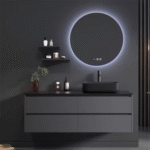 Modern Black Wood Wall Mounted Bathroom Vanity Set