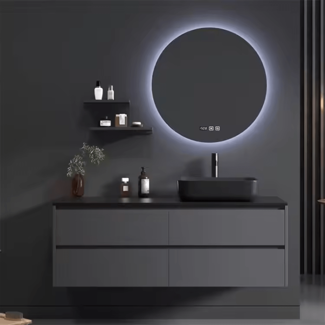 Modern Black Wood Wall Mounted Bathroom Vanity Set