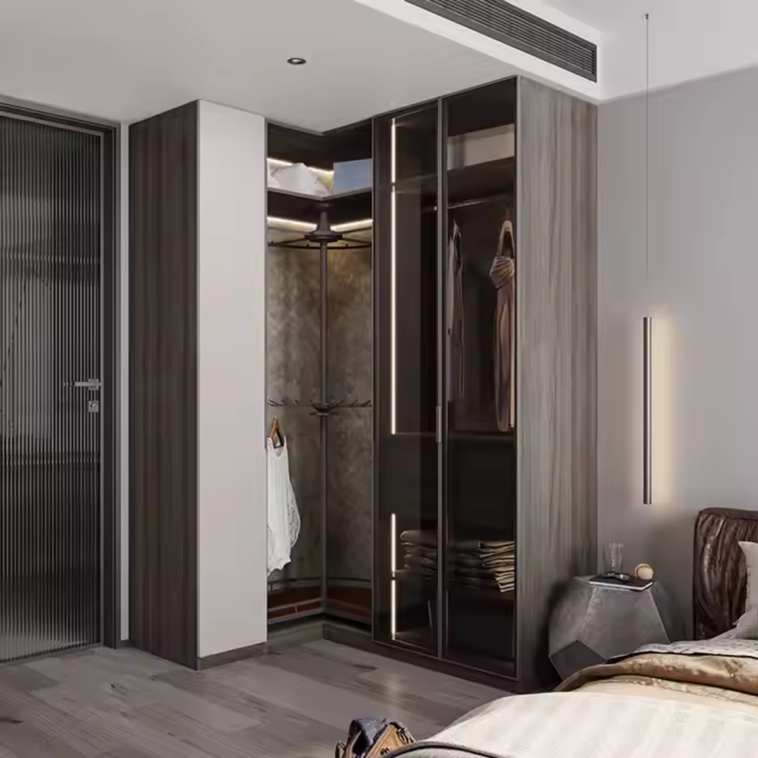 Modern Custom Wardrobe with Glass Doors Stylish Bedroom Storage ARL-STW017