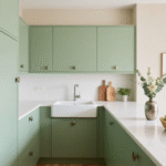 Modern Green Kitchen Cabinets with Louvered Doors ARL-C-0548