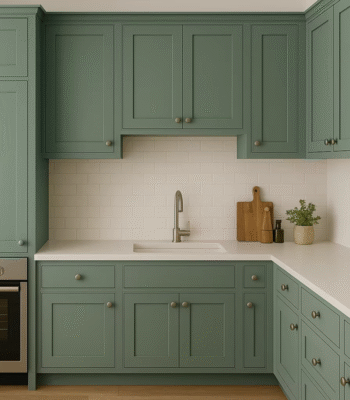 Modern Green Kitchen Cabinets with Louvered Doors ARL-C-0548