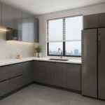 Modern L-Shaped Grey Kitchen Cabinets Integrated Storage ARL-MD-0326