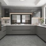 Modern L-Shaped Grey Kitchen Cabinets Integrated Storage ARL-MD-0326