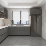 Modern L-Shaped Grey Kitchen Cabinets Integrated Storage ARL-MD-0326