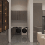 Modern L-Shaped Kitchen Cabinet Set with Dark Brown Glass Display ARL-G-014