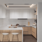 Modern L-Shaped Kitchen Cabinets with White Countertop and Light-Wood Finish ARL-C-0598