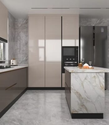 Modern L-Shaped Kitchen Island and Light-Brown Cabinets ARL-MD-0325