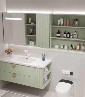 Modern Light Wood Grain Complete Set Bathroom Vanity