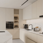 Modern U-Shaped Beige Kitchen Set with White Countertop ARL-C-006
