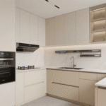 Modern U-Shaped Beige Kitchen Set with White Countertop ARL-C-006