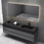 Modern Waterproof Single Black Wall Hung Bathroom Vanity