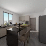 U-Shaped Modular Kitchen Cabinet with Quartz Countertop and Handle-less Design ARL-SPK250627001