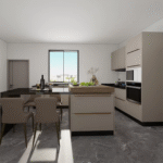 U-Shaped Modular Kitchen Cabinet with Quartz Countertop and Handle-less Design ARL-SPK250627001