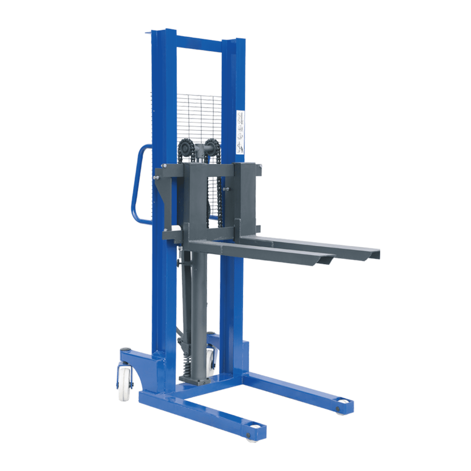 1000kg Manual Stacker ARL-CTY-A10-16 1000kg Manual Stacker (ARL-CTY-A10-16) is an economical choice for manual transport and lifting operations. This hand pallet stacker is built for high utility and durability, using high-quality steel plates. It features outer and inner reinforcement to ensure a strong loading capacity. The design includes a pressure relief valve, which provides control over the fork descent for safe and efficient handling. This model is ideal for a variety of tasks requiring reliable manual stacking. Key Features: Economical Choice: The most cost-effective option for manual transport and lifting. Durable Construction: Made from high-quality steel plates with reinforcement for durability and strong loading capacity. Safety Features: Equipped with a pressure relief valve to control the fork descent. Adjustable Forks: Features adjustable forks with a standard length of 900mm. High Load Capacity: Built to handle loads up to 1000kg. Technical Specifications: Model: CTY-A10-16 Max. load capacity: 1000 kg Max. lifting height: 1600 mm Min. height of fork: 90 mm Load center: 500 mm Overall Length: 1420 mm Overall Width: 730 mm Overall Height: 2030 mm Forks Type: Adjustable Fork Dimensions (LWH): 900 x 100 x 50 mm Forks Outside Width: 210-580 mm Wheel type: Nylon/PU Tyre size, drive: Φ180 x 50 mm Tyre size, load: Φ80 x 60 mm Net Weight: 130/134 kg
